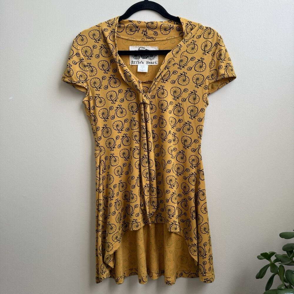 Effie’s Heart Women’s Small Gold Black V Neck Bicycle Dress High/low
